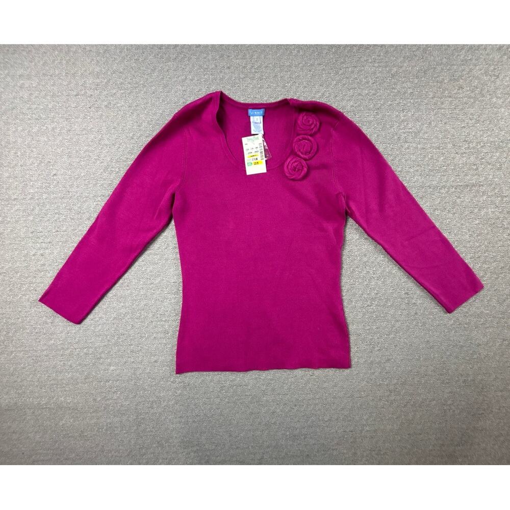 NWT U-Knit Silk Blend Pink Magenta Sweater Rose Details Preppy Colorful Floral